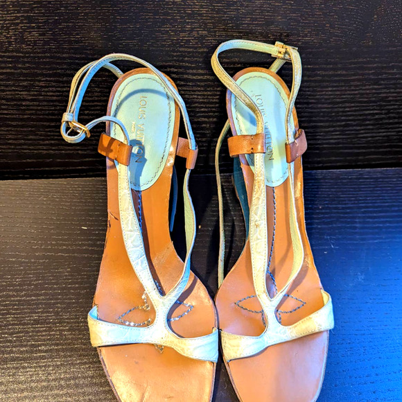 Louis Vuitton Vintage 90's Blue Platform Sandals Strappy Summer EU 41 - Picture 3 of 10